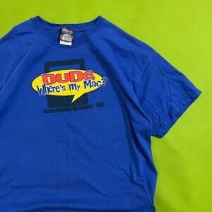 Large‎ Think Geek Dude Where's my Mac? Blue Graphic Print Mens T-Shirt